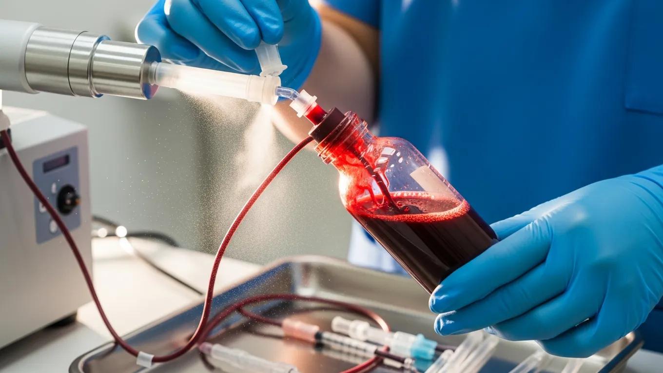 Healthcare professional performing major autohemotherapy for ozone therapy Healthcare professional performing major autohemotherapy for ozone therapy
