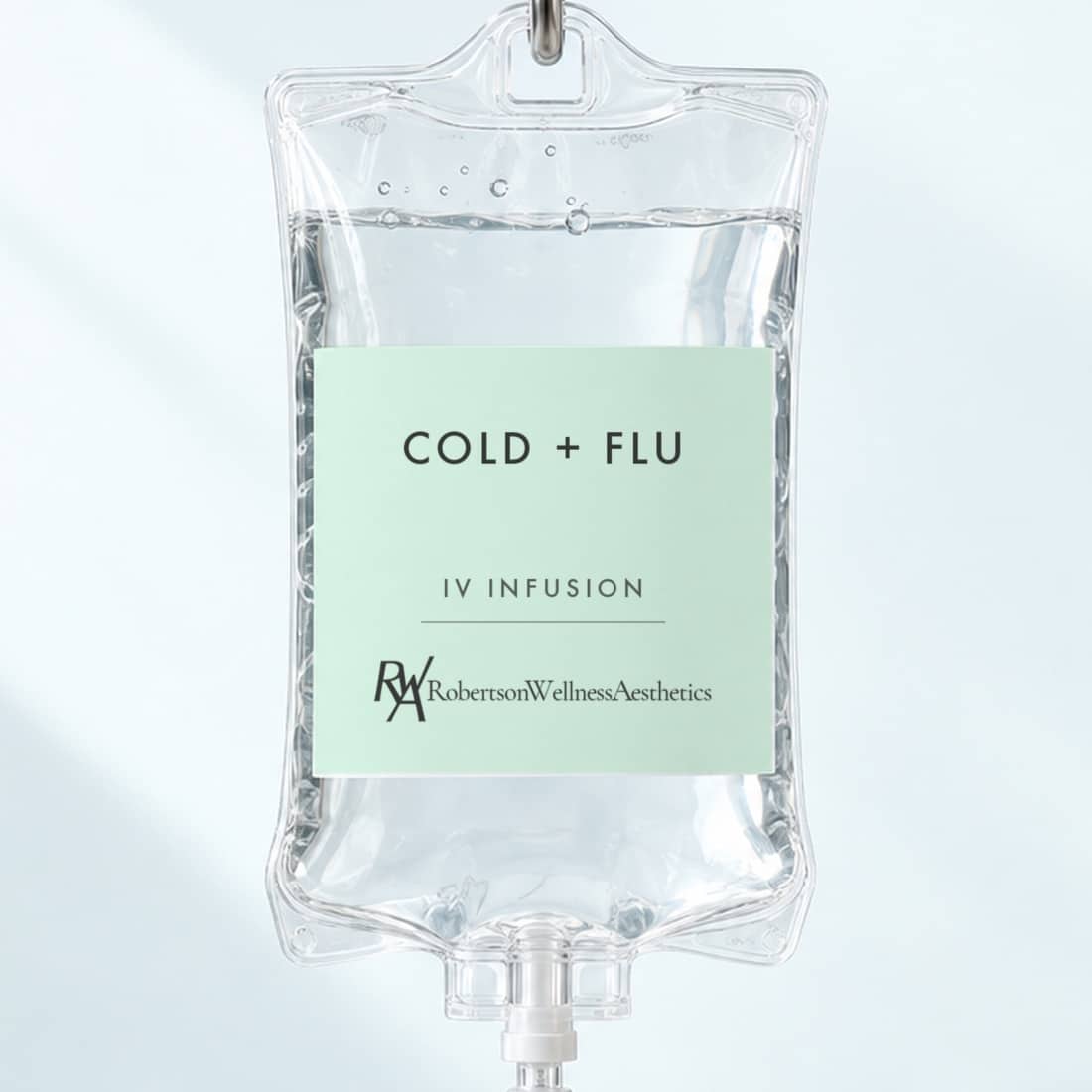 Cold + Flu IV infusion bag at Robertson Wellness & Aesthetics, Beverly Hills