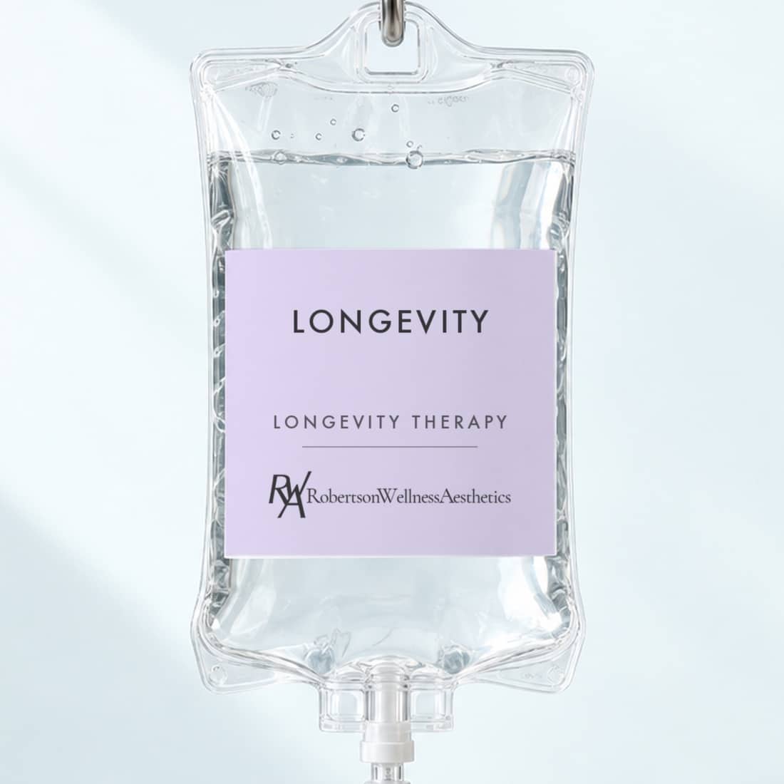 Longevity IV infusion bag at Robertson Wellness & Aesthetics, Beverly Hills