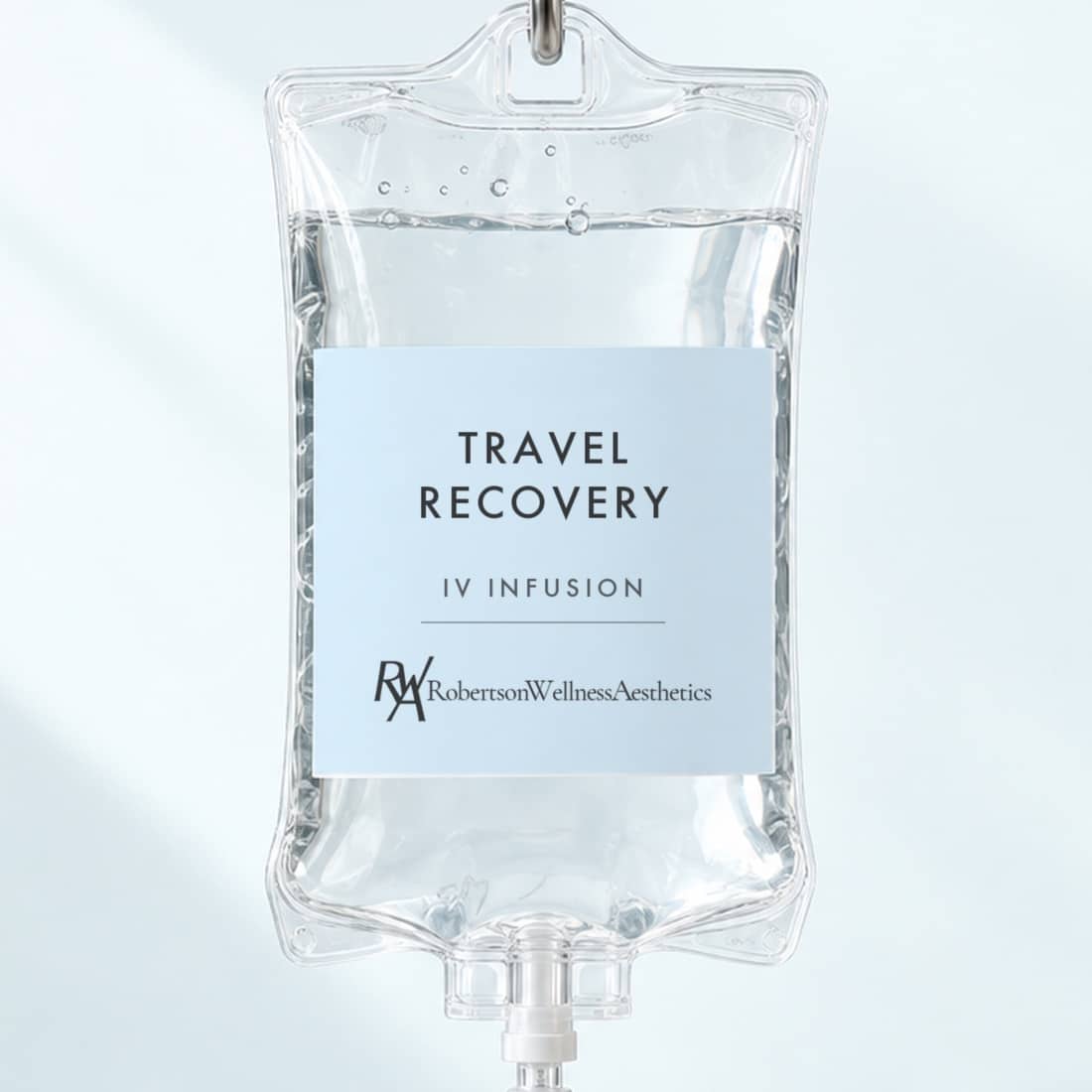 Travel Recovery IV infusion bag at Robertson Wellness & Aesthetics, Beverly Hills